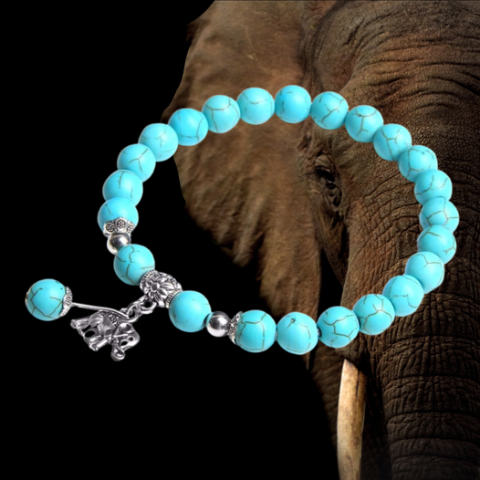 Turquoise Elephant Bead Charm Bracelet