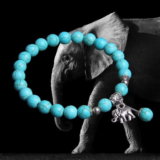 Turquoise Elephant Bead Charm Bracelet
