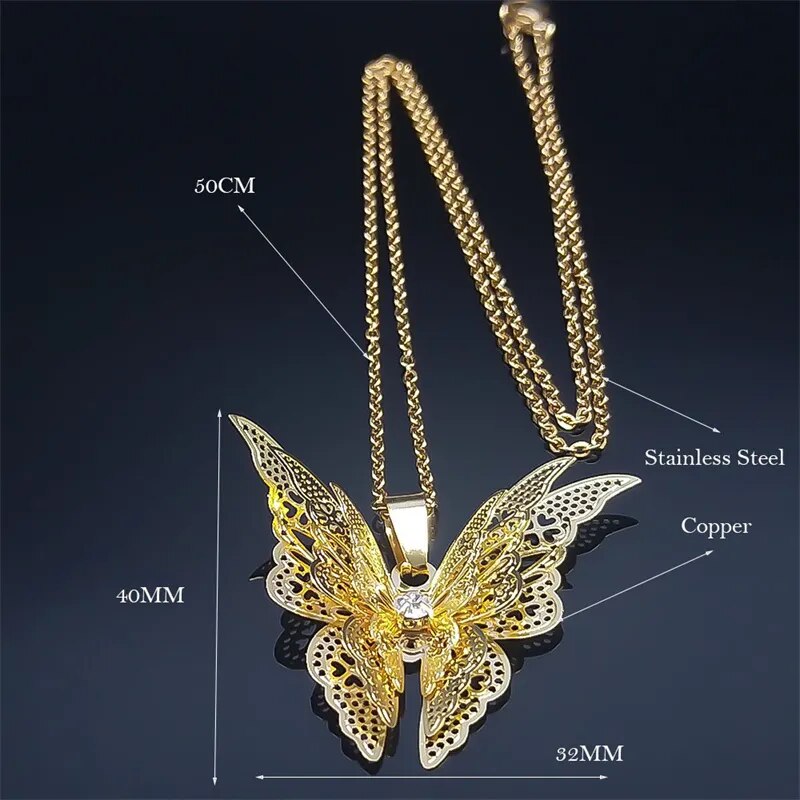 Lovely Gold Butterfly Pendant Necklace