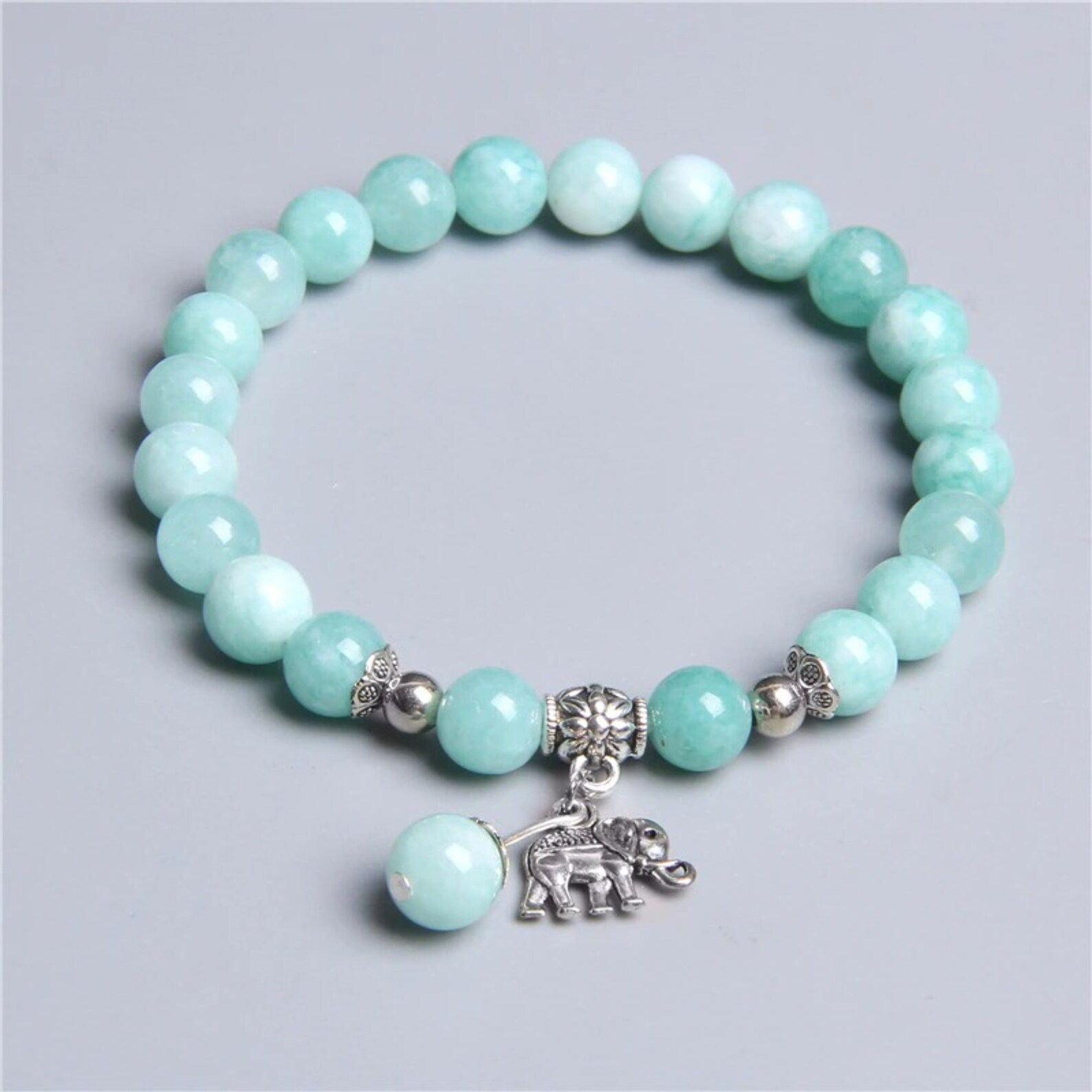 Blue Bead Elephant Charm Bracelet