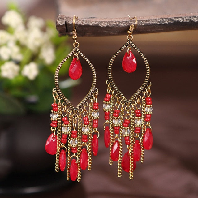 Bohemian Gold Plated Water Drop Tassel Earrings