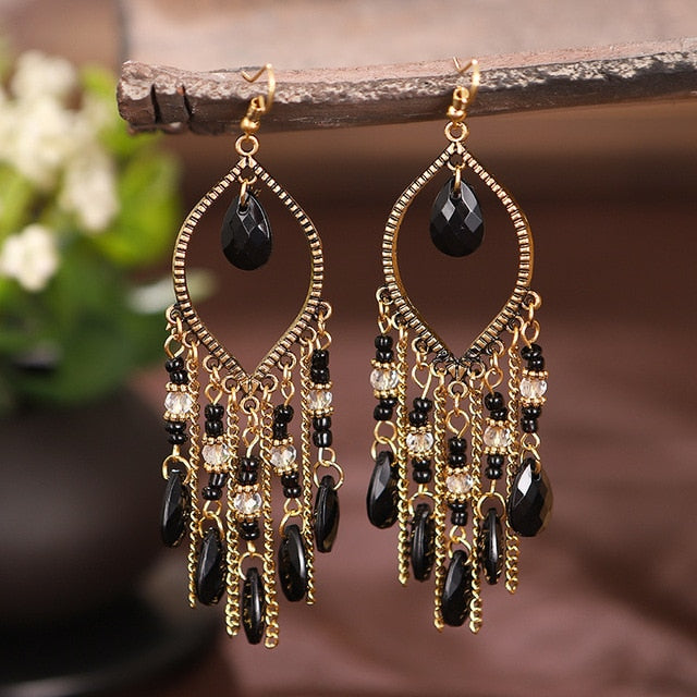 Bohemian Gold Plated Water Drop Tassel Earrings