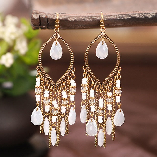 Bohemian Gold Plated Water Drop Tassel Earrings