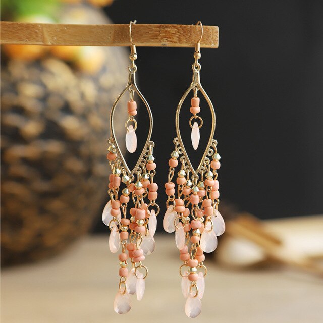 Bohemian Gold Plated Water Drop Tassel Earrings