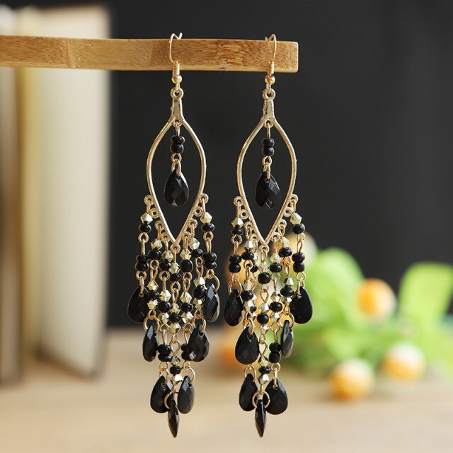 Bohemian Gold Plated Water Drop Tassel Earrings