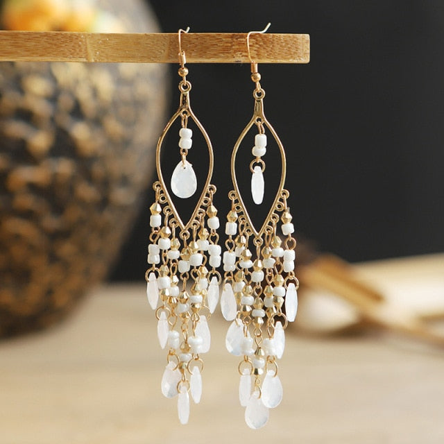 Bohemian Gold Plated Water Drop Tassel Earrings