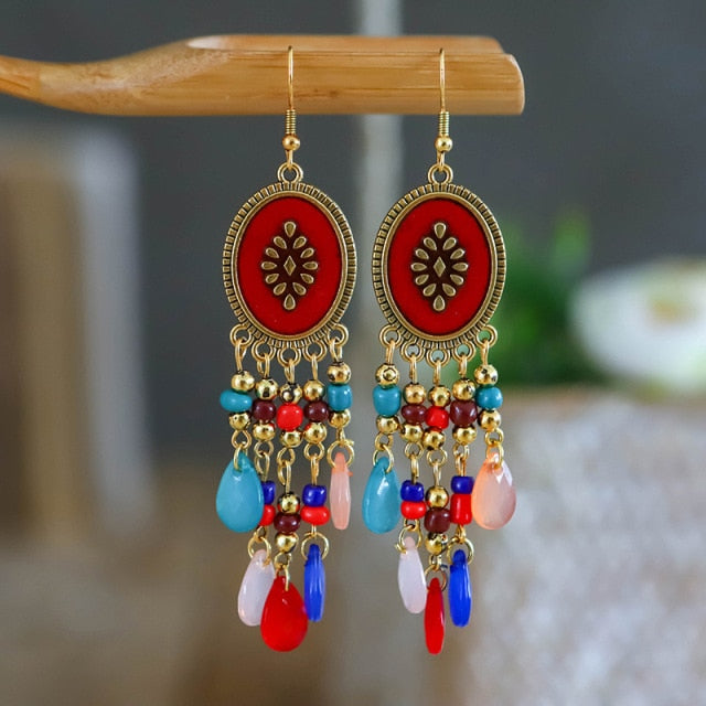 Bohemian Gold Plated Water Drop Tassel Earrings