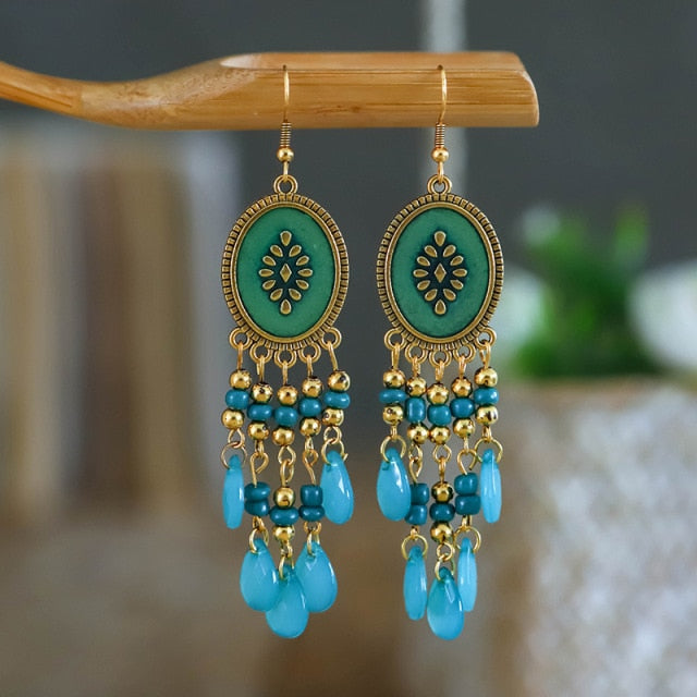 Bohemian Gold Plated Water Drop Tassel Earrings