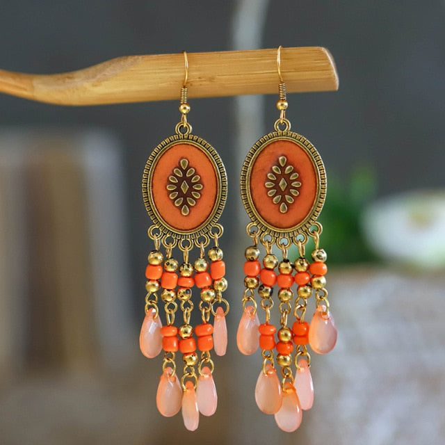 Bohemian Gold Plated Water Drop Tassel Earrings