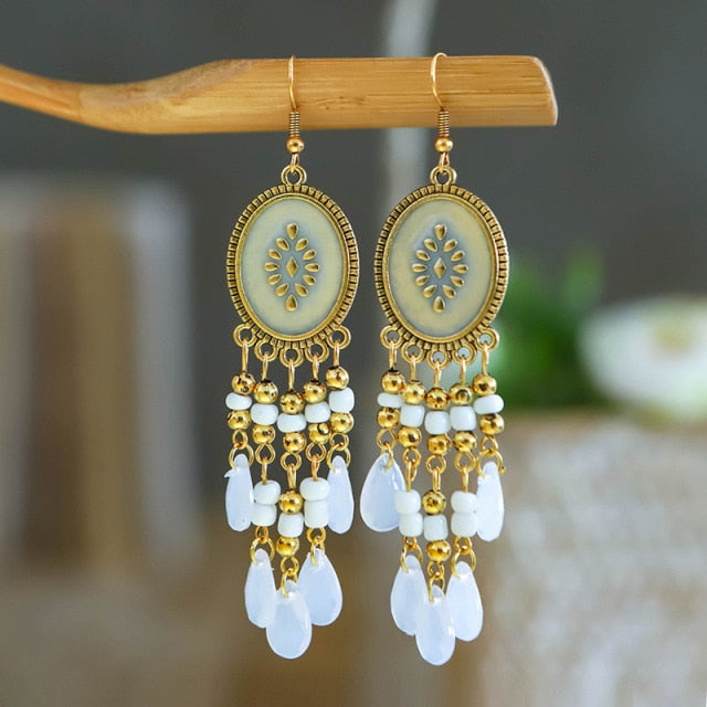 Bohemian Gold Plated Water Drop Tassel Earrings