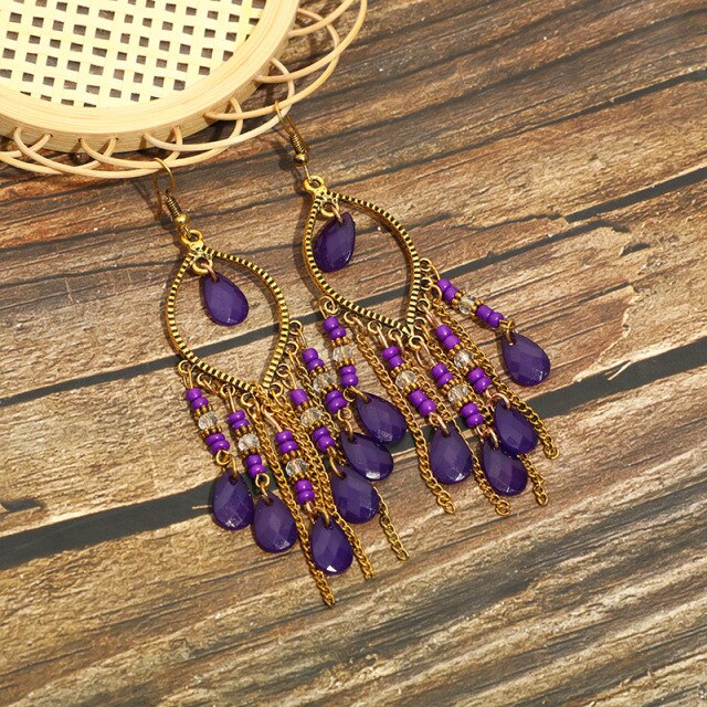 Bohemian Gold Plated Water Drop Tassel Earrings