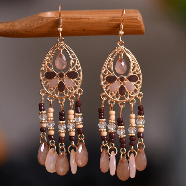 Bohemian Gold Plated Water Drop Tassel Earrings