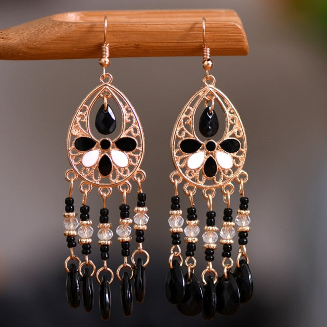 Bohemian Gold Plated Water Drop Tassel Earrings