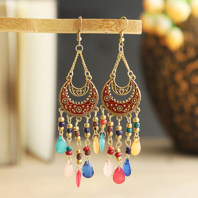 Bohemian Gold Plated Water Drop Tassel Earrings