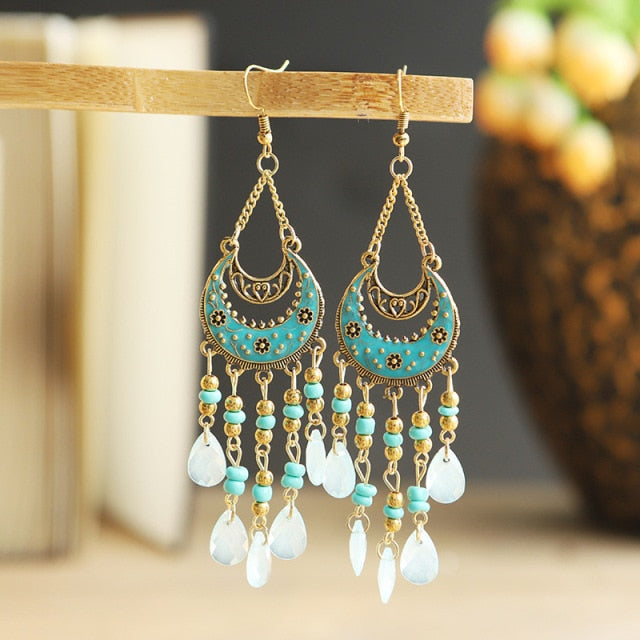 Bohemian Gold Plated Water Drop Tassel Earrings