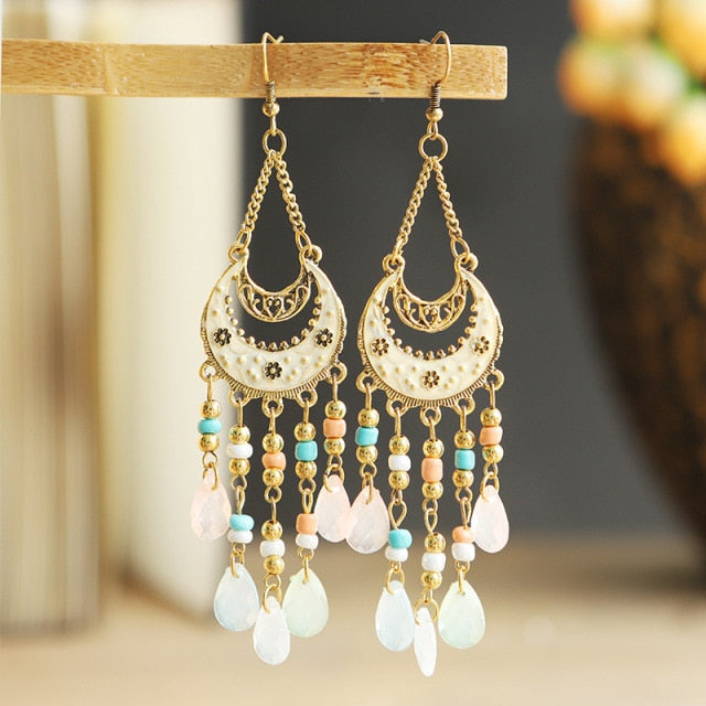 Bohemian Gold Plated Water Drop Tassel Earrings