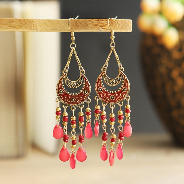 Bohemian Gold Plated Water Drop Tassel Earrings