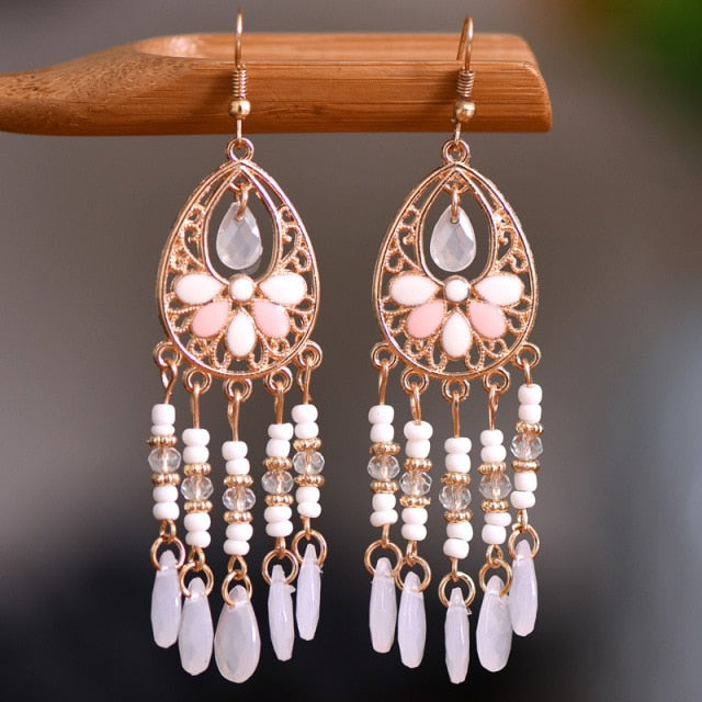 Bohemian Gold Plated Water Drop Tassel Earrings