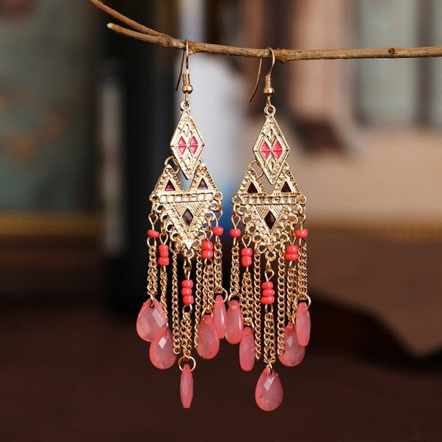 Bohemian Gold Plated Water Drop Tassel Earrings